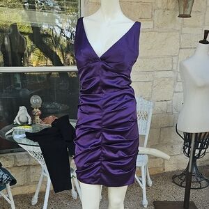 Rubber Ducky Productions Purple Satin Bandage Mini Cocktail Holiday Dress Size M